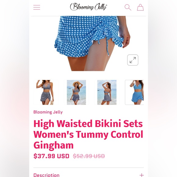 Blooming jelly High Waisted Bikini Set swimsuit Tummy Control Gingham swimwear - Picture 10 of 11